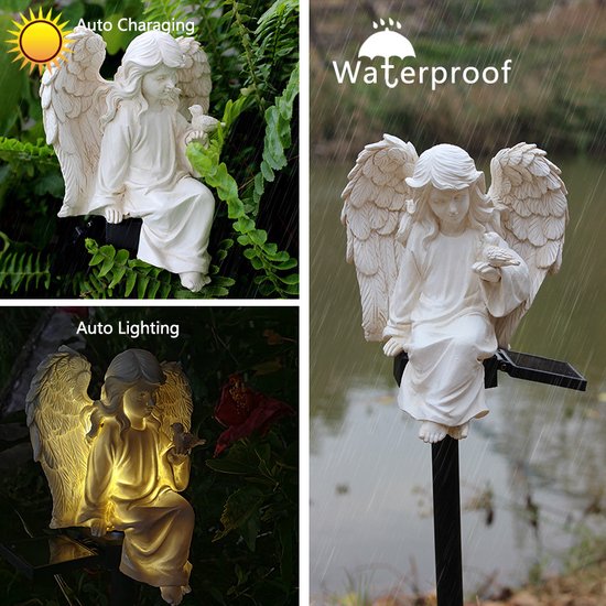 Zonne-energie Engel Tuinornament - Waterdicht Hars Beeldje