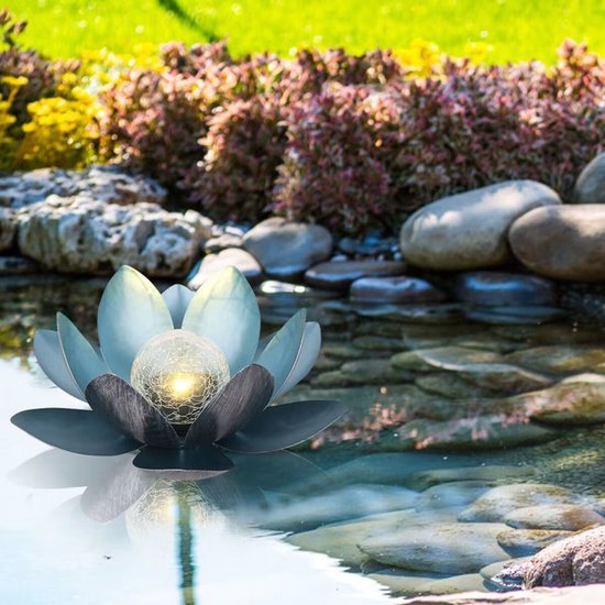 lotus tuinlamp op zonne-energie- Buitenverlichting met dagsensor- blauw