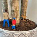 Houten Tuinsteker Set - Vader, Zoon & Hond - Decoratieve Plantenstekers - 18 cm, 13 cm & 11 cm Hoog