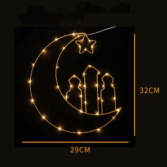 LED Maan & Moskee Wandlamp – 40 warmwit LEDs, Ramadan/Eid