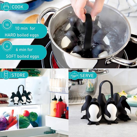 Pinguïn eirhouder met opvallend design-eierkoker-zwart