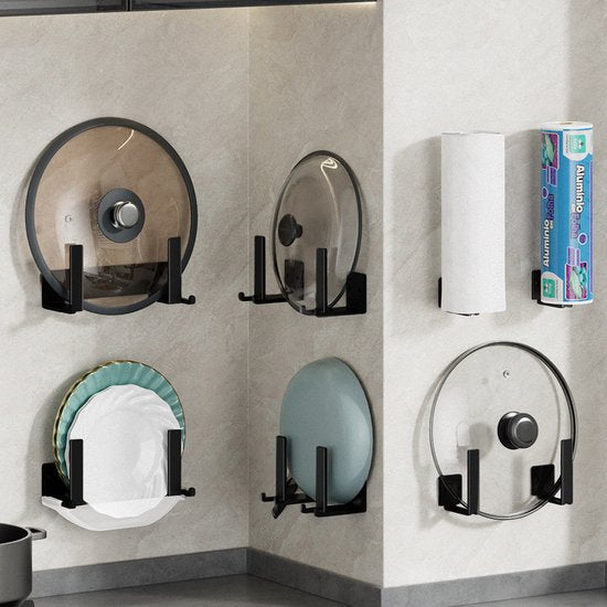 4x Multifunctionele Koolstofstalen Dekselhouder - Zwart