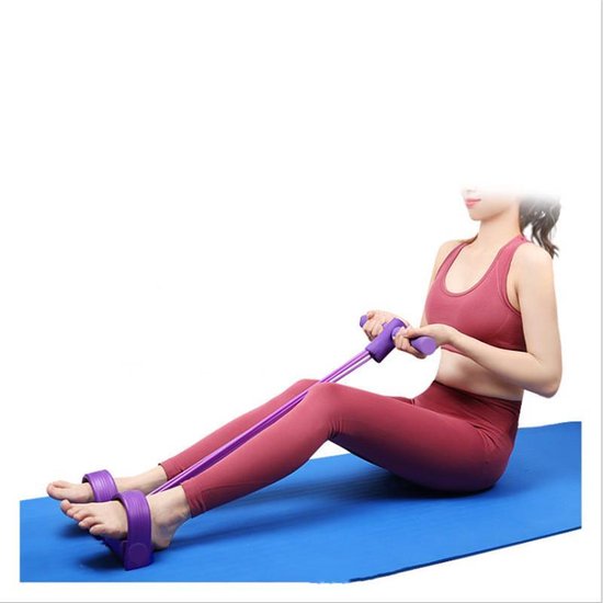 TDR - multifunctioneel weerstandstesiontouw, buiktrainer beentrainer Fitness trekkoord met voetpedaal-paars