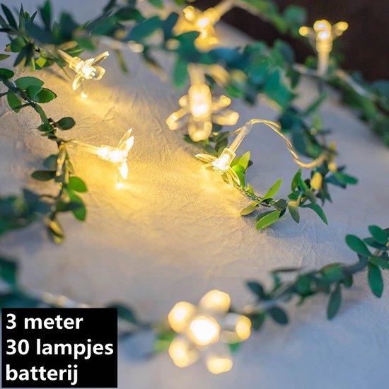 LED lichtsnoer kersenbloesem groen 3m 30 lampjes batterij