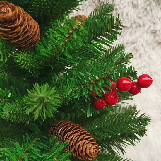 Luxe Mini Kerstboom – Met 1.5meter Warme LED Verlichting, Dennenappels en Rode Bessen – Sfeervolle Kerstdecoratie-45 cm