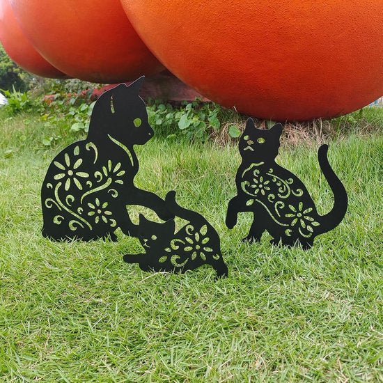 Metalen kattenstaaf - Tuindecoratie - 3 stuks - Hoogwaardig metaal - 28x26 cm, 23x19,5 cm, 16x14 cm