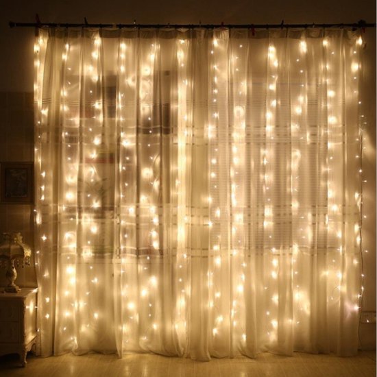 LED Lichtgordijn Sfeerverlichting - Kerstverlichting - USB - Incl. Afstandsbediening - 3X3 Meter - Warm Wit - Sfeerverlichting voor Binnen en Buiten - 300 LEDs