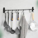 Ruimtebesparende Keukengerei Wandbeugel-keukengereihouder met 8haakjes-Aluminium Keukenrail -49.5CM-zwart