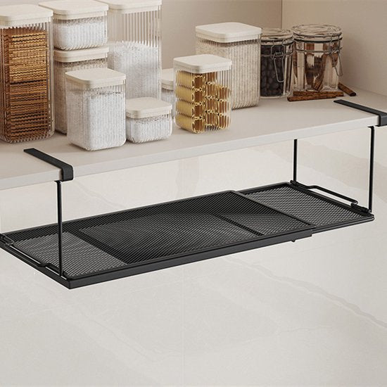 Uittrekbaar en Ophangbaar Metalen Opbergrek - Verstelbare Lengte 38 cm tot 70 cm - Perfect voor Keuken, Badkamer ,Kledingkasten Schoenenkast-zwart
