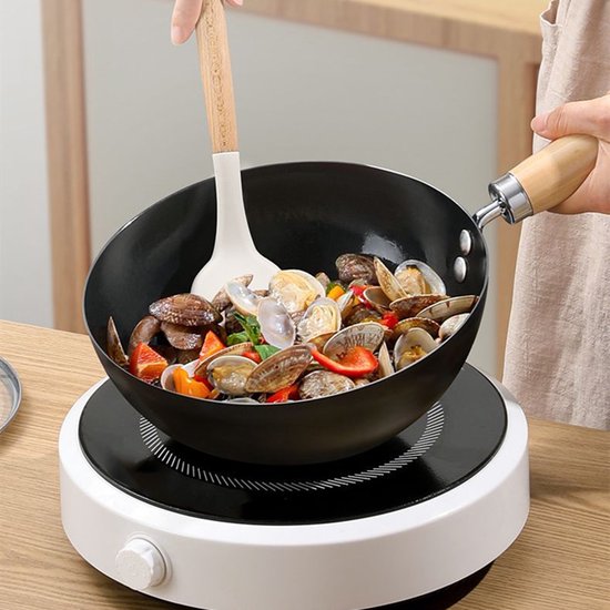 Merkloos 20cm Smeedijzeren Wokpan, Visgraat Non-Stick