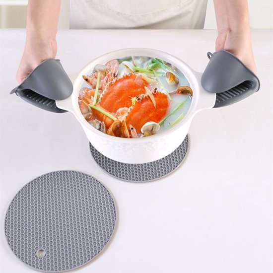 TDR-Extra lange warmte-isolerende siliconen handschoenen voor bakken en koken-compleet set  7-delige - grijs