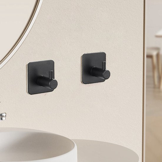 8 stuks Zelfklevende RVS Haken - Modern, Sterk & Roestvrij - Ideaal voor Badkamer en Keuken - Geen Boren Nodig 4,5*3cm-zwart