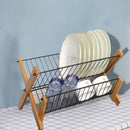 Opvouwbaar bamboe-metalen afdruiprek - zwart