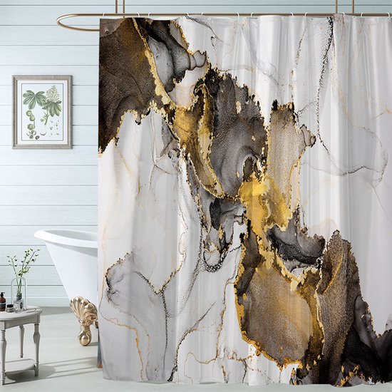Waterdicht douchegordijn met abstract marmeren patroon - Luxe Uitstraling, Uitstekende Waterbestendigheid - Hoogwaardig, Extra Dik, Gemakkelijk te Installeren-zwart/wit