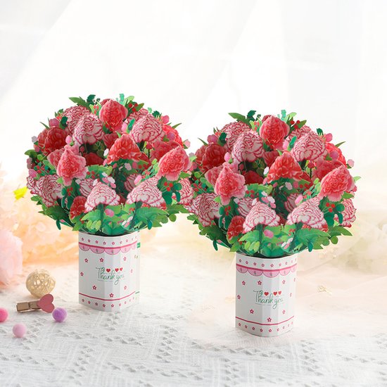 Unikorf 3D Pop-Up Wenskaart: Handgemaakt Anjer Boeket