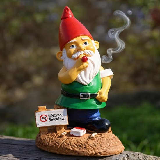 Tuinkabouter met een verboden-rooksymbool- Charmante tuindecoratie-8.5x7.2x14CM