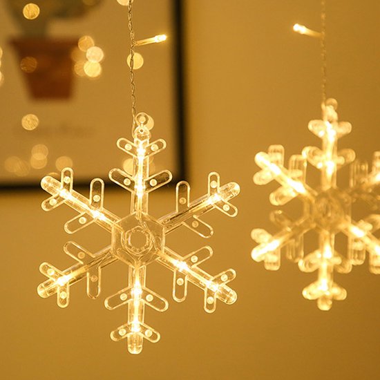 LED Sterren- en Sneeuwvloklichtgordijn - 3,5 Meter - Warme Kerstverlichting voor Binnen & Buiten - Betoverende Kerstdecoratie - 8 Verlichtingsmodi - Warm Wit