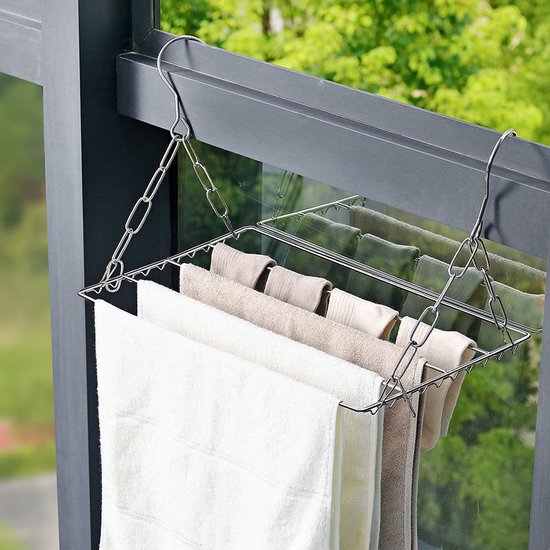 Verstelbaar Hangend Roestvrijstalen Droogrek voor Balkon en Verwarming - Ruimtebesparend en Duurzaam - Perfect voor Kleding, Handdoeken en Kussens