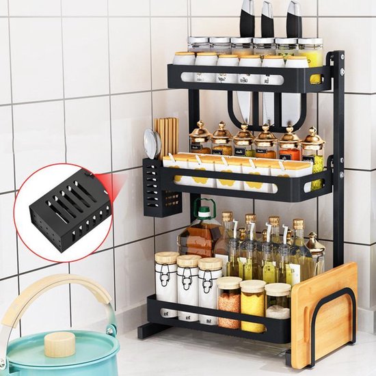 TDR - Multifunctioneel Staande Keukenrek of multifunctioneel organiser - 3 laags - Zwart