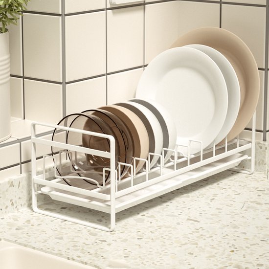 Multifunctioneel Metalen Afdruiprek met Opvangbak - Wit