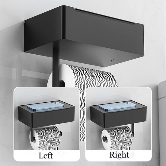 3-in-1 Zelfklevende RVS Toiletrolhouder met Plankje Zwart