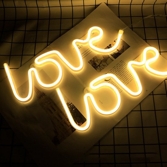 decoratieve LED-neonverlichting in de vorm van het woord "love"- USB of met batterijen aansluiting -warm wit licht