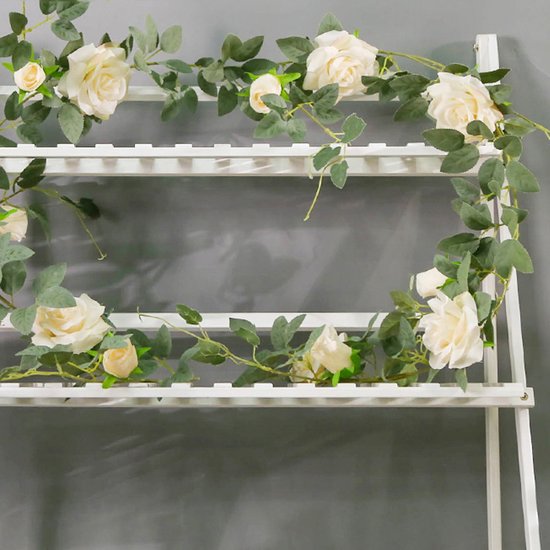 2 Stuks Rozen Slinger - Kunstbloemen slinger - Balkon decoratie - Zomerbloem- 145cm - Klimroos Light Champagne - Bruiloft Decoratie – Trouwen -Trouwdag bloemen