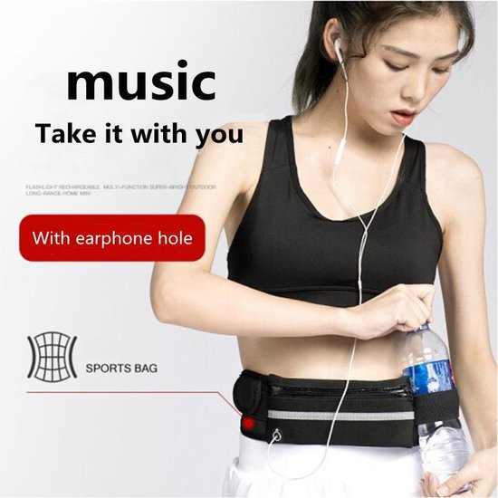 Heuptasje sport - running belt met waterfleshouder zwart