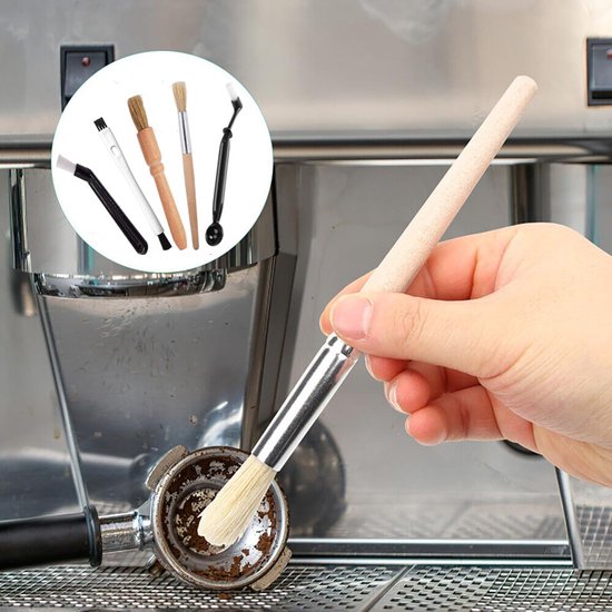 Unikorf 5-delig koffiemachine set: nylon/houten borstels