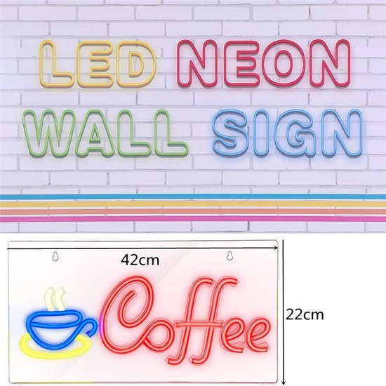 Opvallende "Coffee" Neon LED Lamp-Neon Wandlamp -Perfecte Decoratie voor Koffieliefhebbers(Incl. Adapter & Ophanghaakjes)-42x22cm