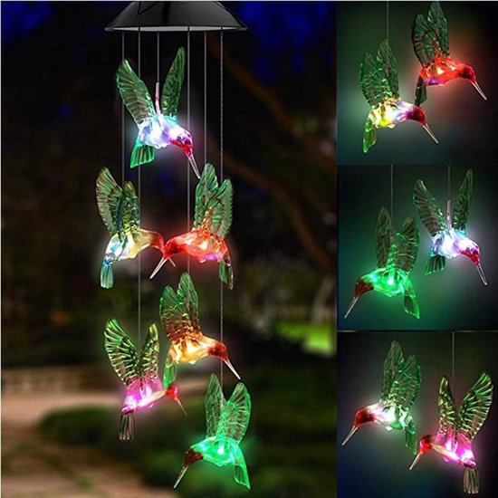 windgong - prachtige set van kolibries / hummingbirds die s 'avonds een mooie licht effect geeft.