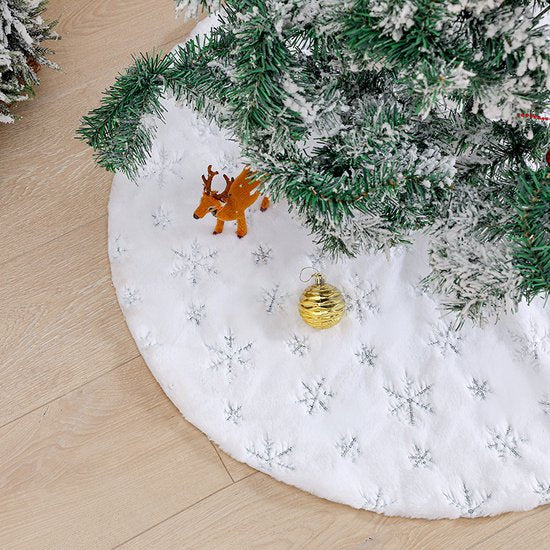 Duurzame Geborduurde Kerstboom Rok - 122cm, Wit/Zilver