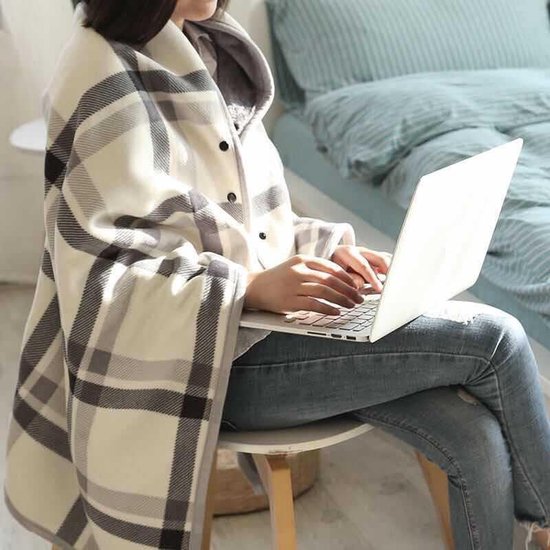 TDR - Multifunctionele warme deken - fleece mantel - super zachte fleecedeken - Sherpa - 80 x 130 cm - Beige