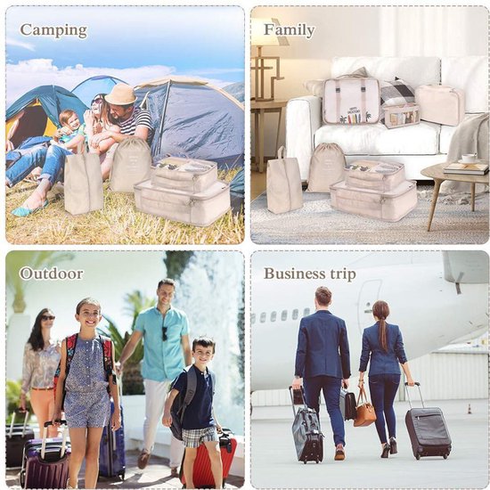 9 delige reisopbergtassenset-Packing Cubes-Bagage organizers- Duurzaamheid en Stijlvol Reizen-ivoorwit