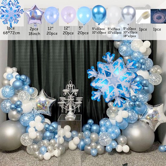 Ballonnenboog-Winterfeest ballonnen- Winterdecoratieset met  Sneeuwvlok en ster folieballonnen-Kerstfeest Oud en nieuwjaar