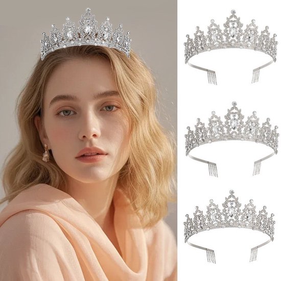 Elegante Zilver-Witte Kroon met Waterdiamanten voor Feesten