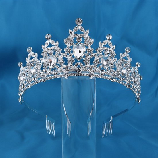 Elegante Zilver-Witte Kroon met Waterdiamanten voor Feesten