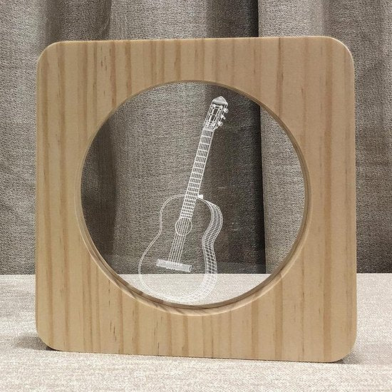 Xtraworks - Houten Tafellamp / Nachtlamp - LED - 3D - Gitaar figuur