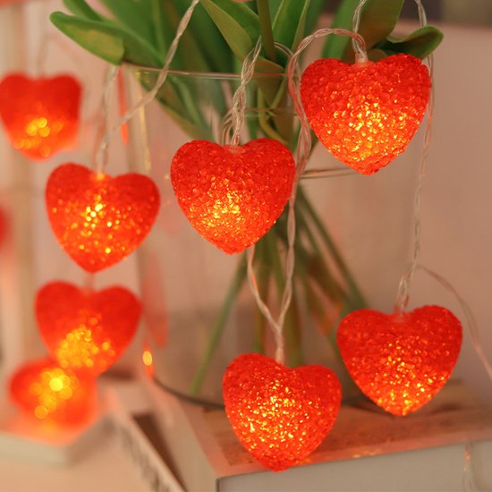 LED-liefdeslichtslinger-Hartvormig lichtsnoer voor Romantische Gelegenheden-werkt op batterij-1,5 meter 10 lampjes - rood