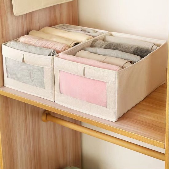2 Opvouwbare Kleding Opbergdozen met Kijkvenster - Beige