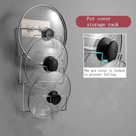 Premium Pannendeksel Houder - RVS Rek voor 3 Deksels