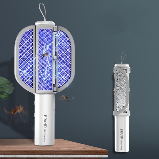 2 in 1 Ophangbare Muggenmepper- USB Oplaadbaar-1200 mAh Batterij-UV-lamp- wit en grijs