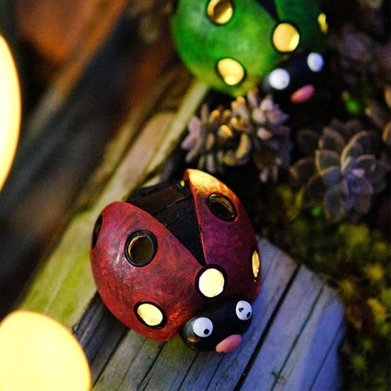 Zonne-ornament Rood Verlicht Lieveheersbeestje - Tuin Decoratie - Duurzaam - Sfeervol - Weerbestendig