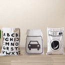 Set van 3 grote Stijlvolle Linnen Opbergzakken met Trekkoord - 80x60 cm - 226 Liter - Alfabet, Wasmachine en Auto Design