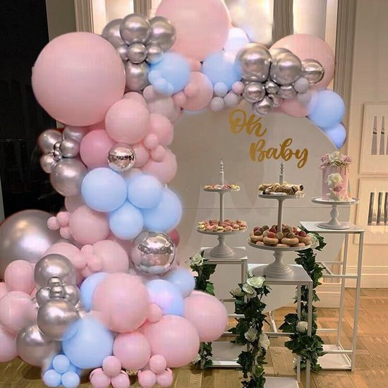 124 delige Ballonnenset -Ballonnenboog- Decoratie Feestpakket-Verjaardag-jubileum-Huwelijk-roze en grijs