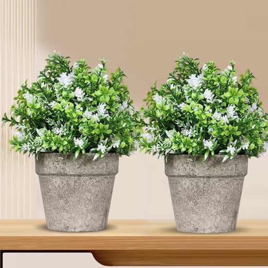 Kunstplant Mirte – Decoratieve Nepplant in Pot – 20cm Hoog – Voor Binnen & Buiten – Onderhoudsvrij – Groene Kunstbloemen