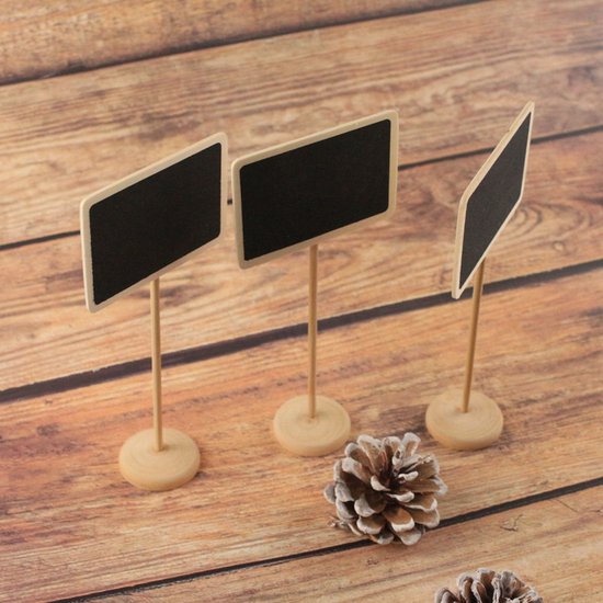 20 stuks Uniek Krijtbord op Houten Standaard- Compacte en Stijlvolle Tafeldecoratie of Bloemenaccessoire – Herbruikbaar en Ideaal voor Thuis & Horeca 8*17cm