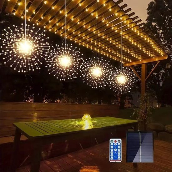 Solar vuurwerk lichtsnoer 360 LED, 4 st, warmwit, waterdicht