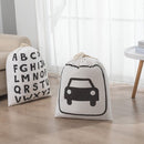 Set van 3 grote Stijlvolle Linnen Opbergzakken met Trekkoord - 80x60 cm - 226 Liter - Alfabet, Wasmachine en Auto Design
