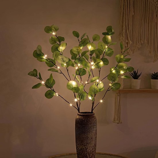 LED Verlichte Kunsttak - Appelbladeren met 30 Warm Witte LED’s-tafeldecoratie-feestelijke versieringen-85cm